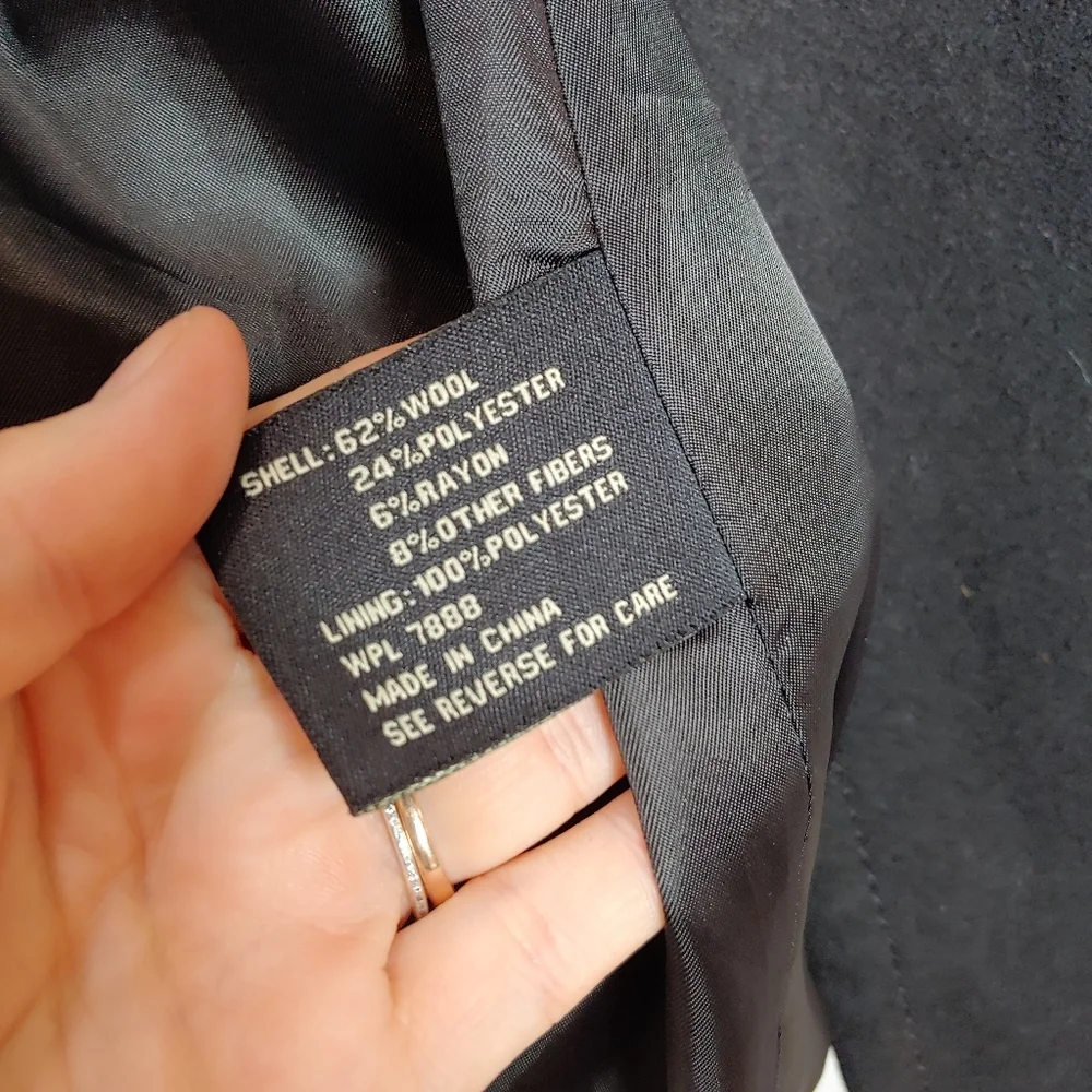 M60 Miss‎ Sixty Wool Blend Double Breasted Fitted Peacoat Black XS